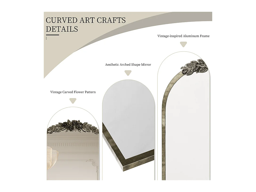 Espejo de arco de metal - L 60,5 x H 91,6 cm - Espejo de pared de diseño dorado