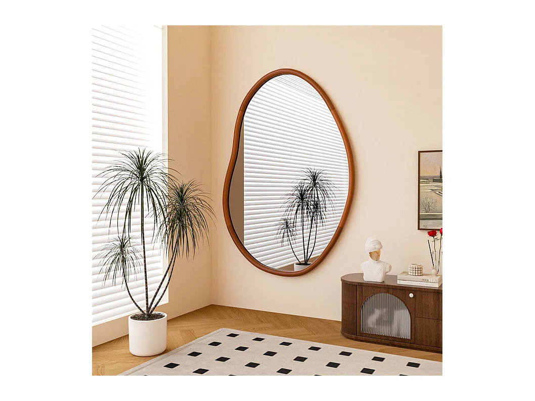 Miroir mural en verre argenté avec cadre en bois massif  - L 76.2 x H 109.2cm - Miroir asymétrique - Miroir moderne