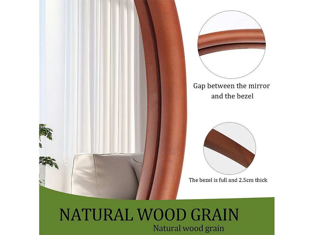 Miroir mural en verre argenté avec cadre en bois massif  - L 76.2 x H 109.2cm - Miroir asymétrique - Miroir moderne