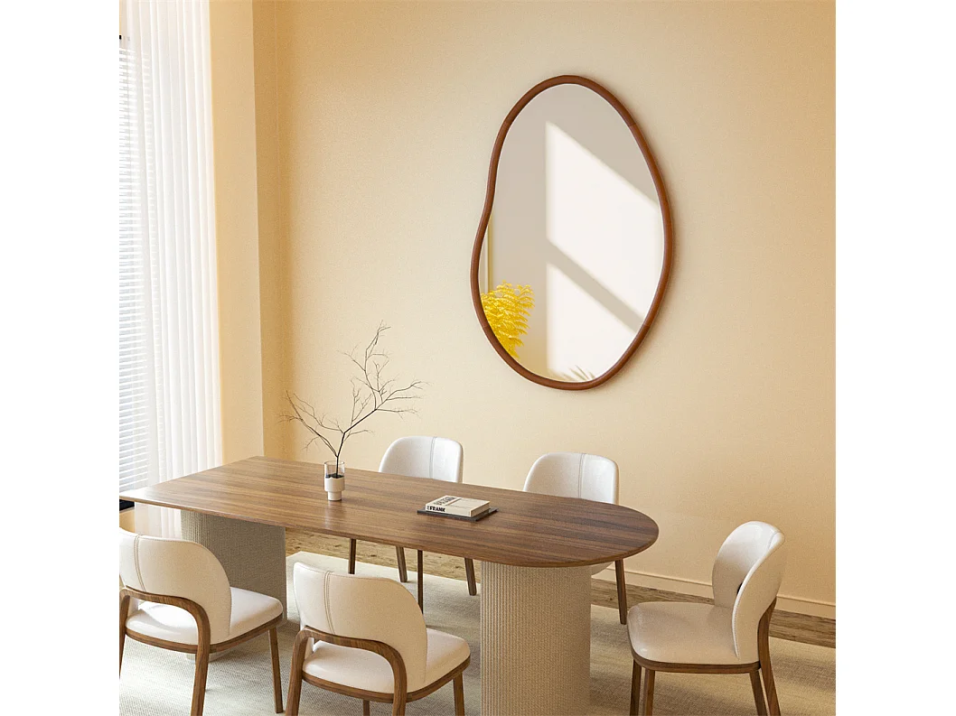 Miroir mural en verre argenté avec cadre en bois massif  - L 76.2 x H 109.2cm - Miroir asymétrique - Miroir moderne