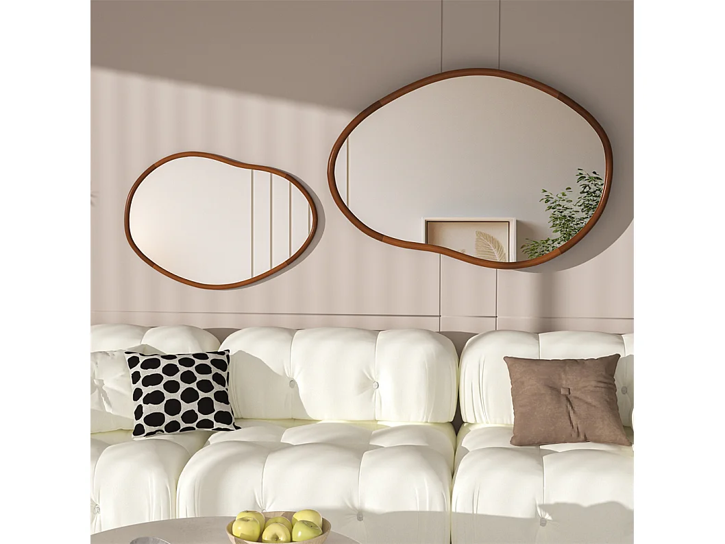 Miroir mural en verre argenté avec cadre en bois massif  - L 76.2 x H 109.2cm - Miroir asymétrique - Miroir moderne