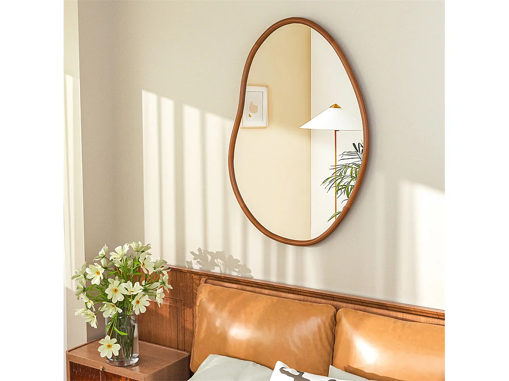 Miroir mural en verre argenté avec cadre en bois massif  - L 56 x H 82 cm - Miroir asymétrique - Miroir moderne