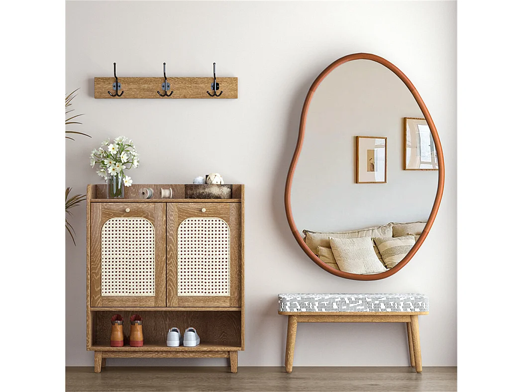 Miroir mural en verre argenté avec cadre en bois massif  - L 56 x H 82 cm - Miroir asymétrique - Miroir moderne