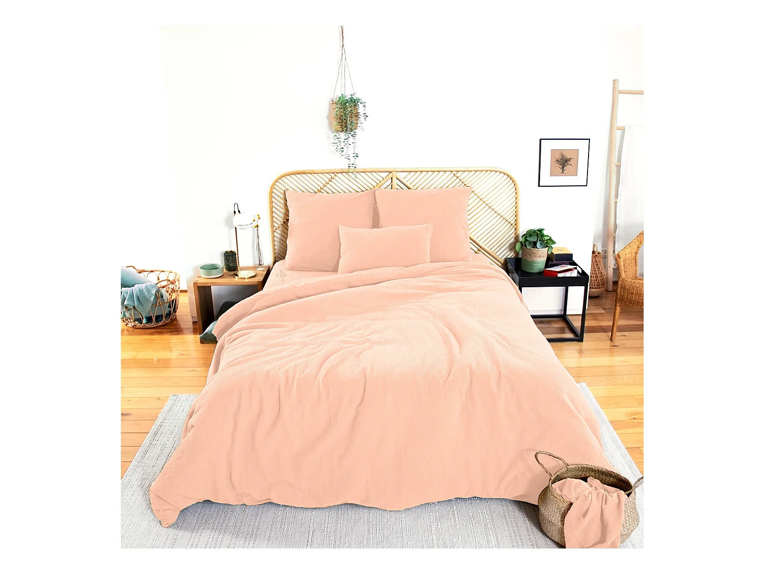 Parure de lit 240x220 cm double gaze de coton GAZGAZ rose Pêche