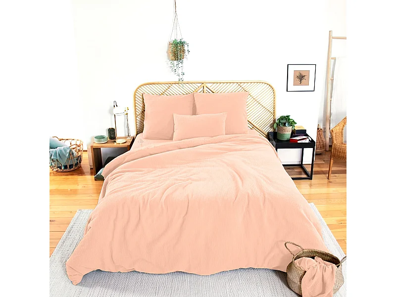Parure de lit 240x220 cm double gaze de coton GAZGAZ rose Pêche