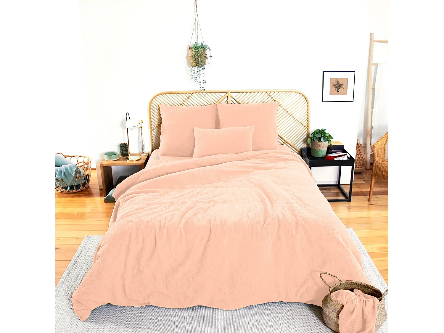 Parure de lit 260x240 cm double gaze de coton GAZGAZ rose Pêche