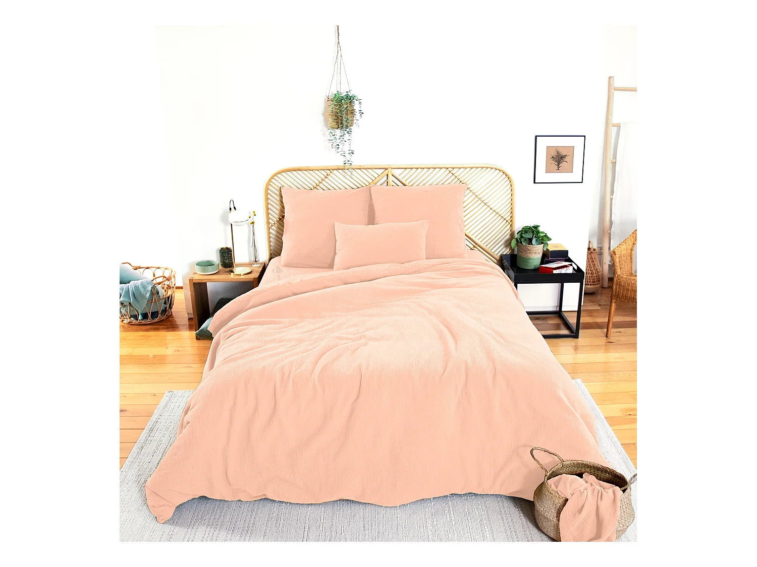 Parure de lit 260x240 cm double gaze de coton GAZGAZ rose Pêche