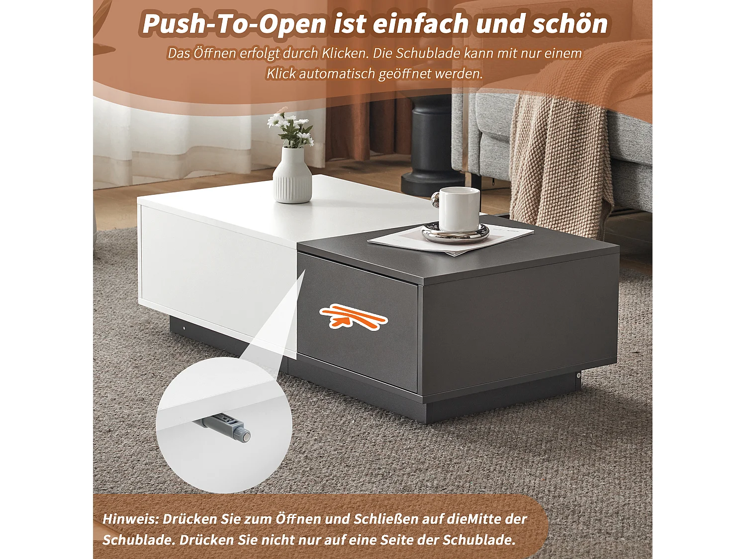 Moderne salontafel met 2 lades - 100x50x30 cm - Spaanplaat - Grijs en wit