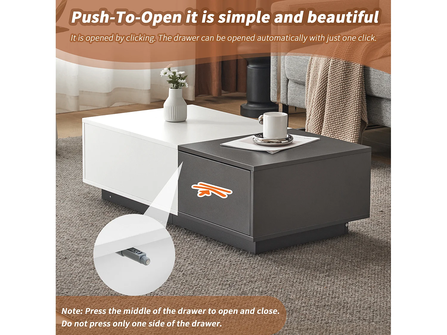 Moderne salontafel met 2 lades - 100x50x30 cm - Spaanplaat - Grijs en wit