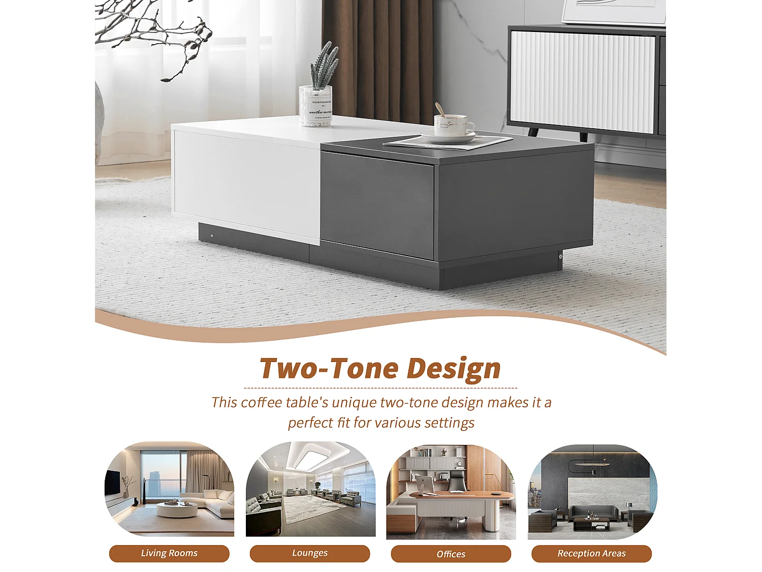 Moderne salontafel met 2 lades - 100x50x30 cm - Spaanplaat - Grijs en wit