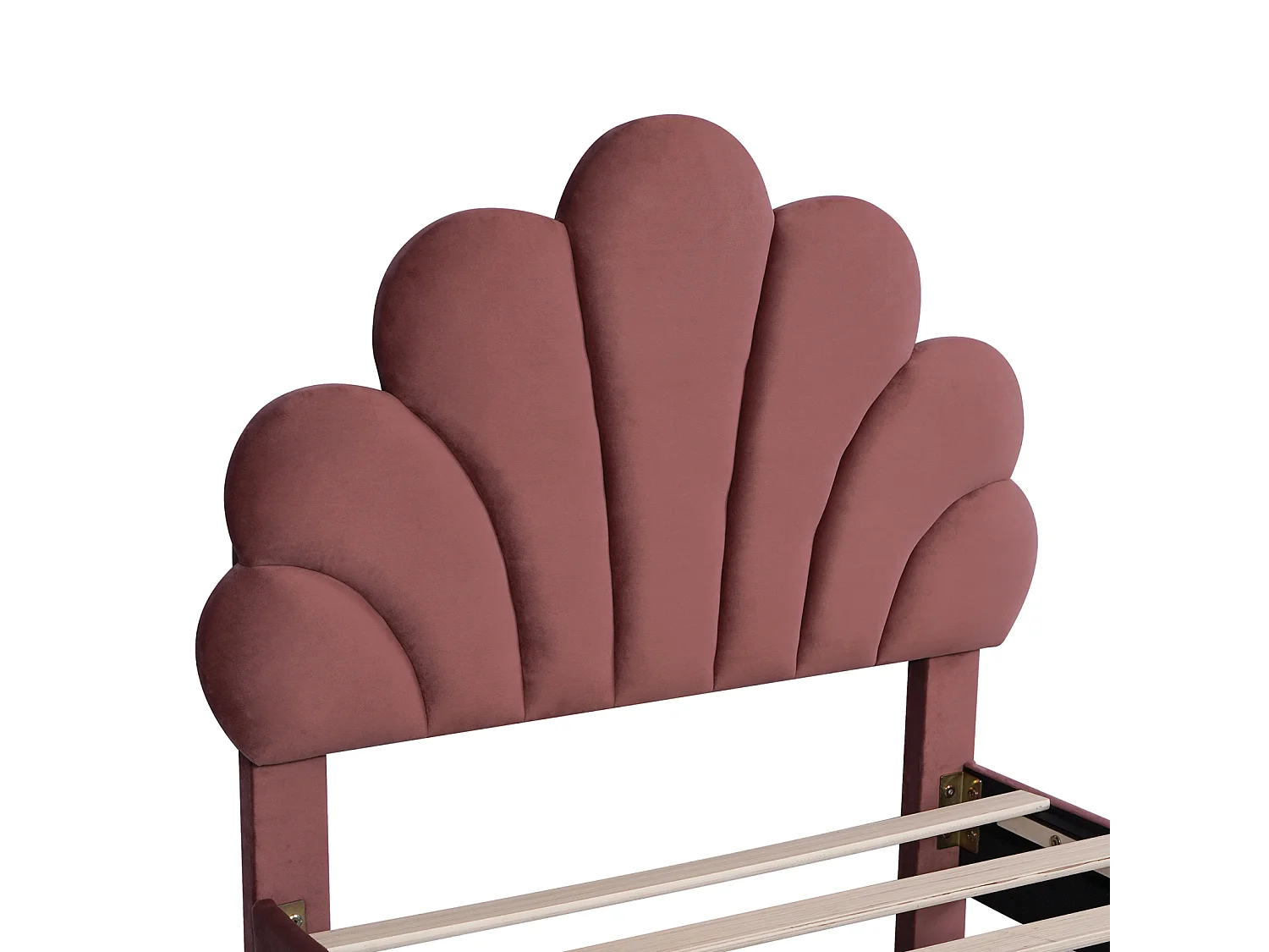 Lit simple capitonnés 90 x 200 cm - tête de lit en forme de fleur - sommier à lattes - velours - Rouge