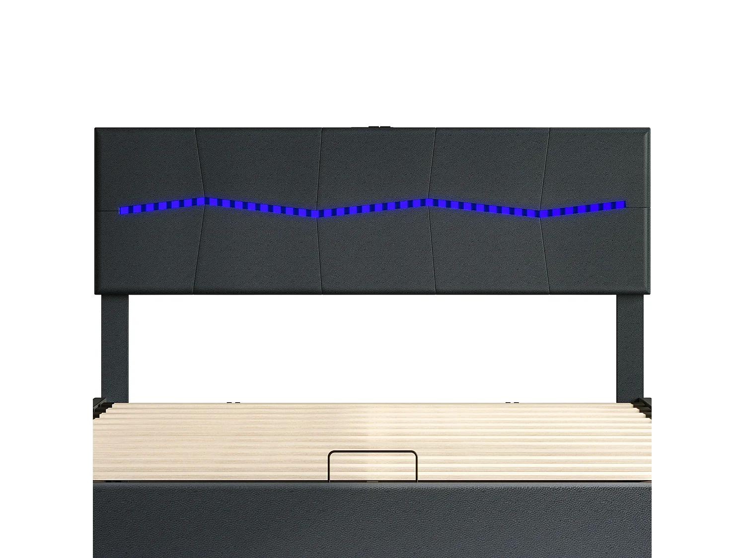 Cama de arrumação 140 x 200 cm com iluminação LED e carregamento USB - hidráulica - Cama de casal - PU - Preto