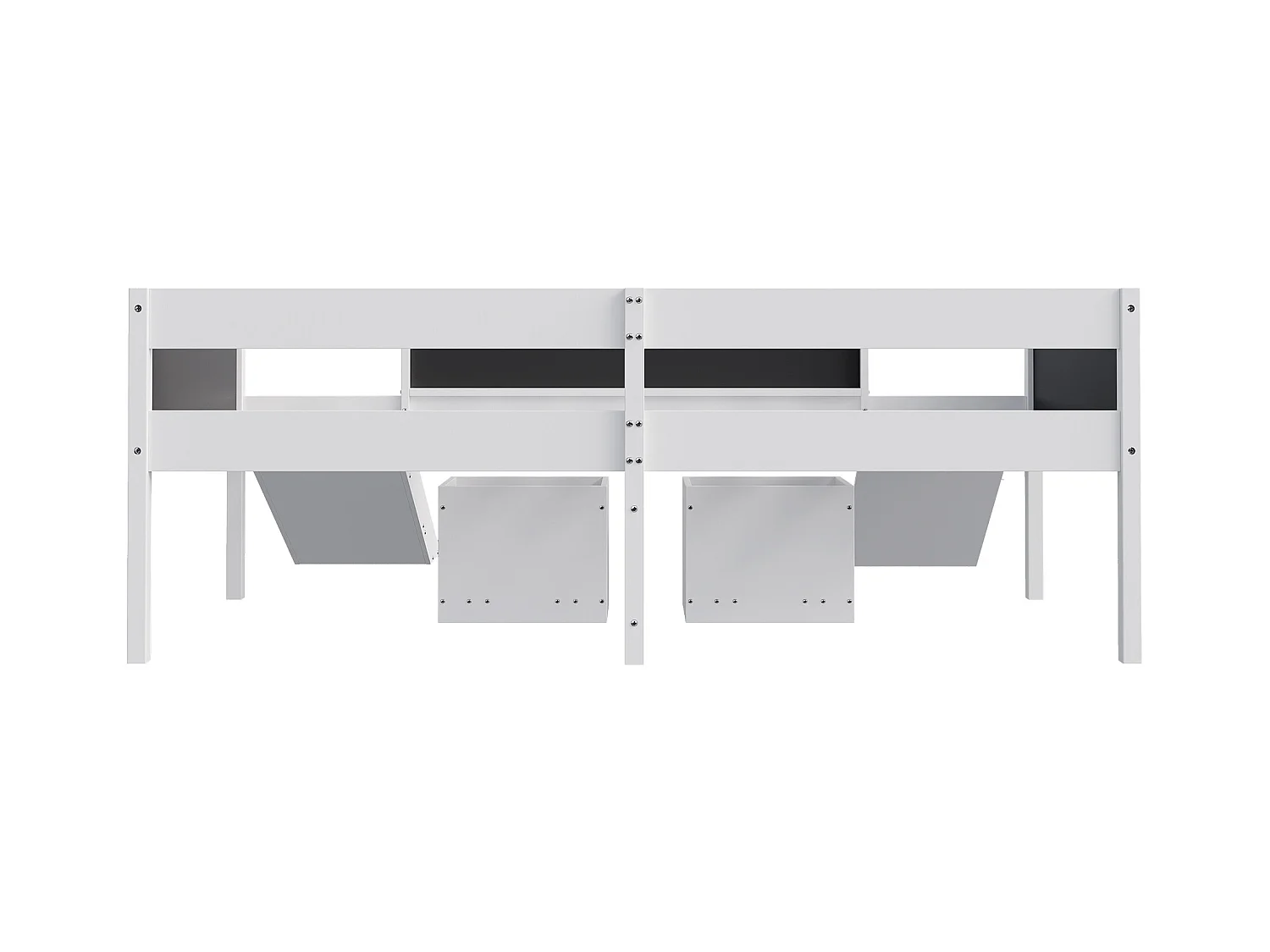 Lit mezzanine en bois de pin - 90x200cm - avec de rangement + échelle + toboggan - avec sommier à lattes - Blanc