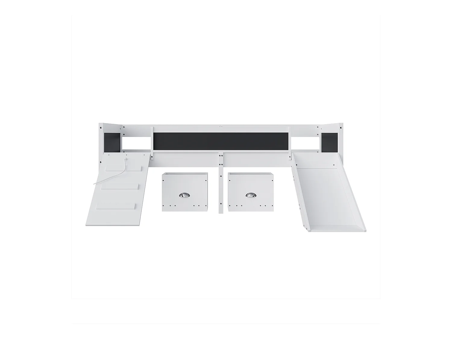 Lit mezzanine en bois de pin - 90x200cm - avec de rangement + échelle + toboggan - avec sommier à lattes - Blanc