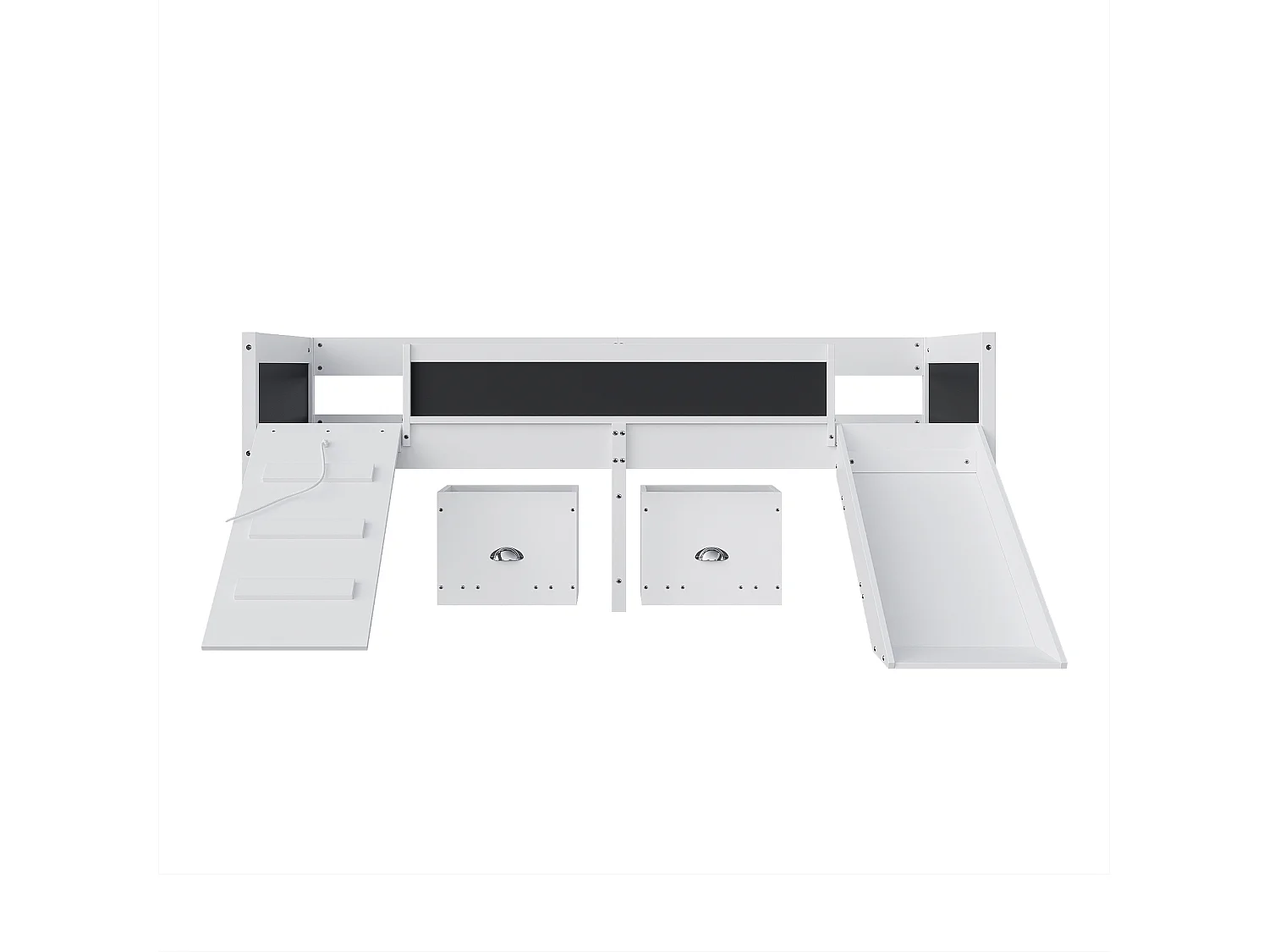 Hoogslaper van grenenhout - 90x200cm - met opbergruimte + ladder + glijbaan - met lattenbodem - Wit