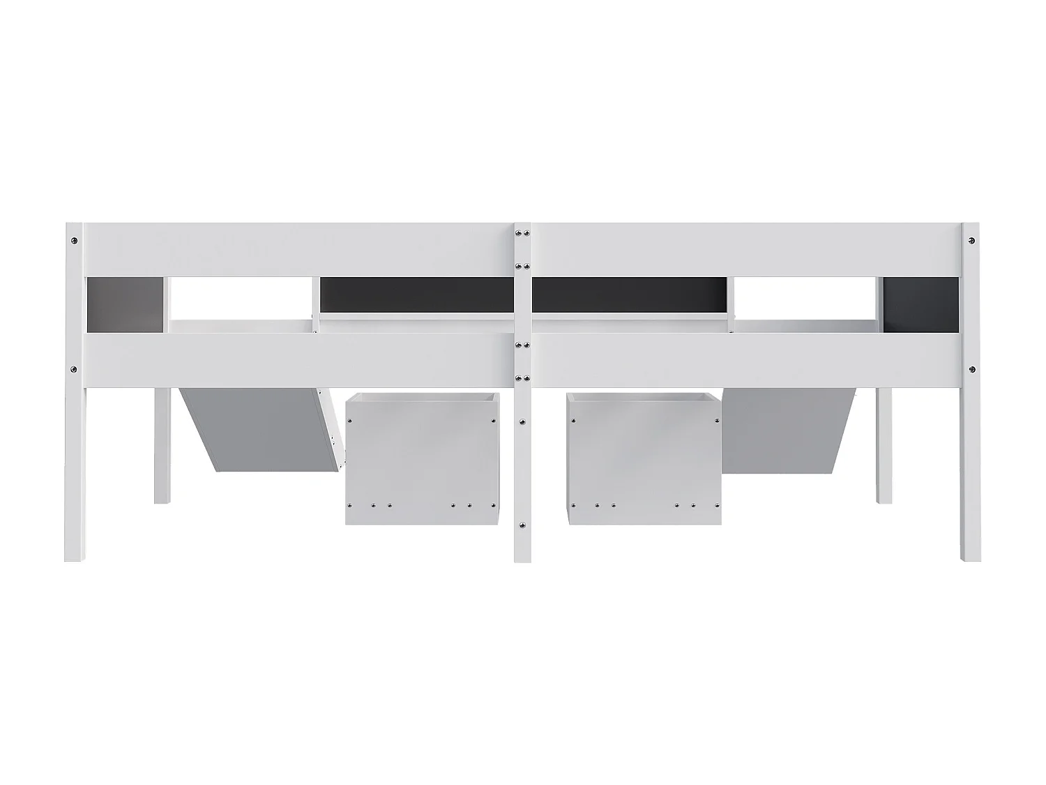 Hoogslaper van grenenhout - 90x200cm - met opbergruimte + ladder + glijbaan - met lattenbodem - Wit