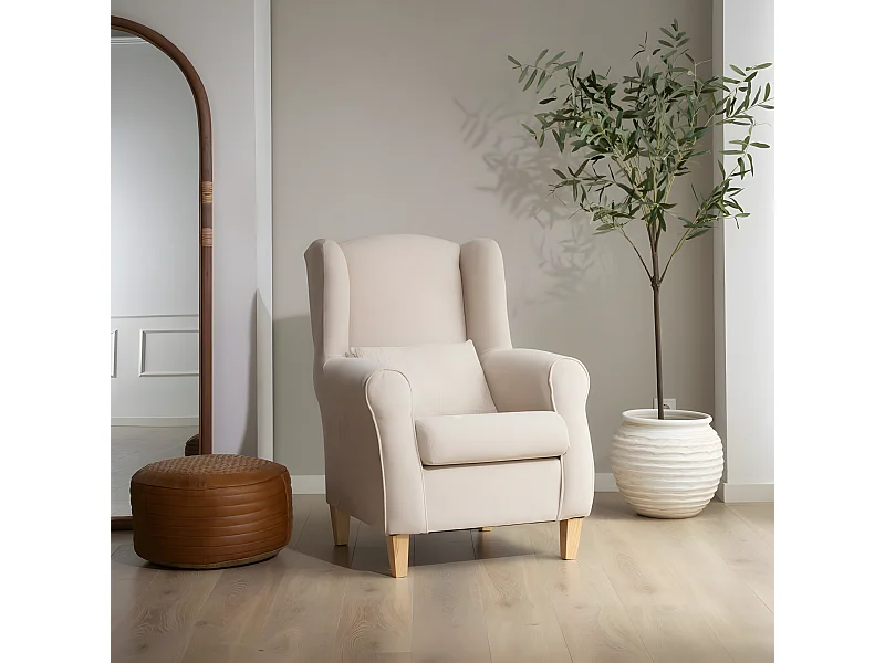 Poltrona legno, truciolato, schiuma pu, tessuto Beige 76x104