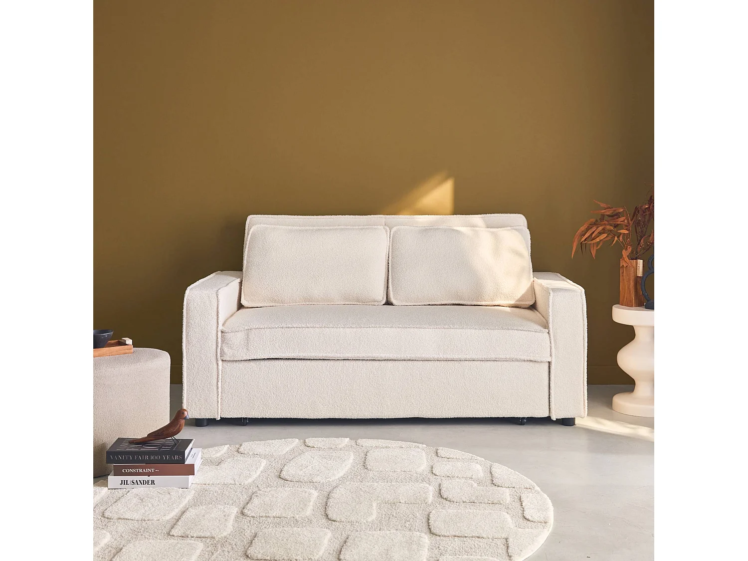 Canapé convertible 3 places bouclette crème