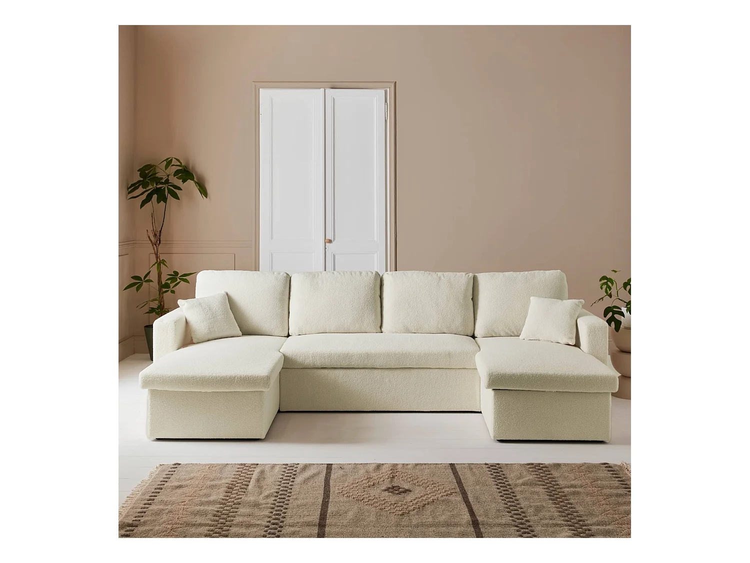 Canapé panoramique convertible 4 places tissu bouclette. Urban. L 281 x P 142 x H 86cm