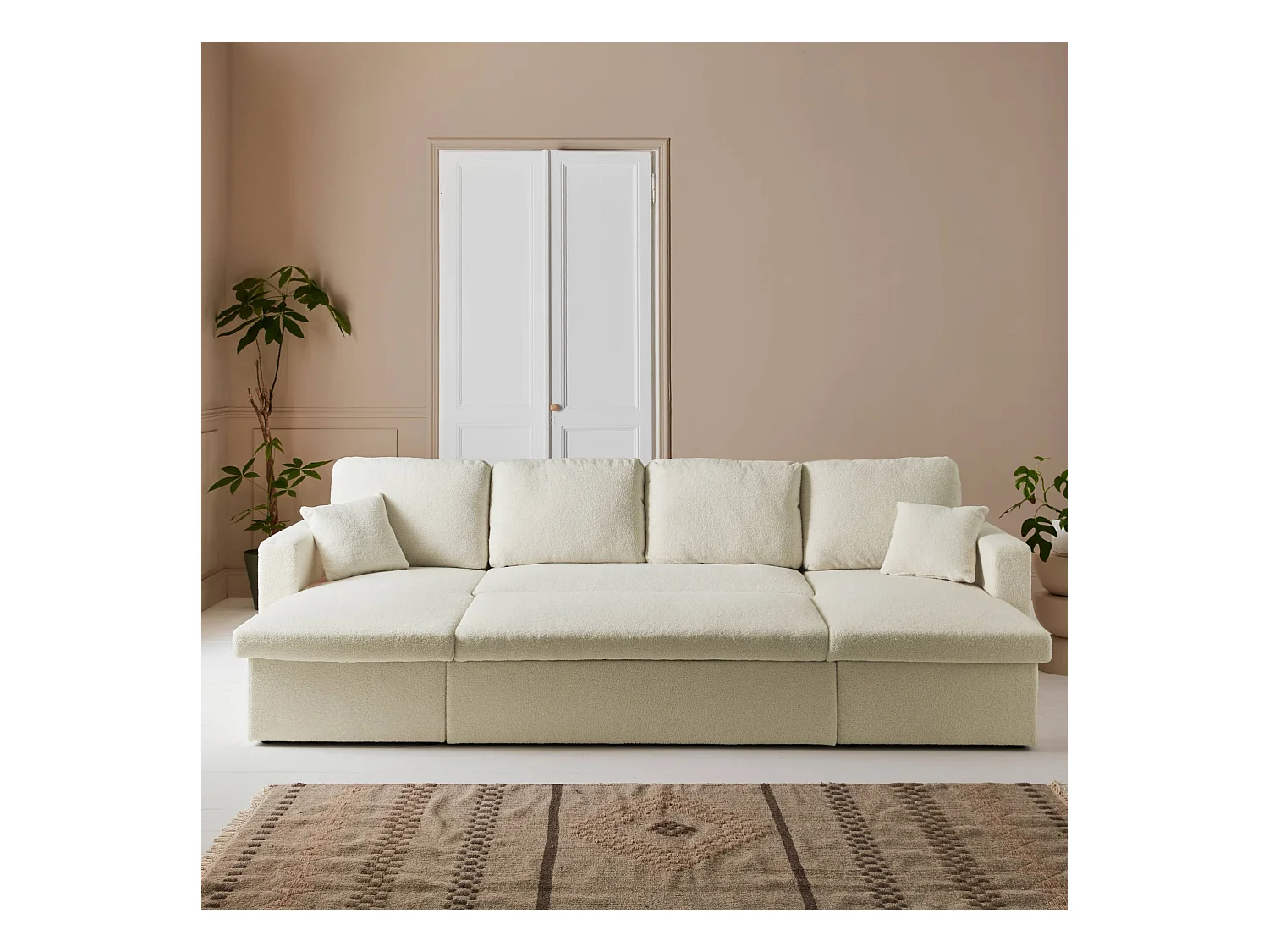 Canapé panoramique convertible 4 places tissu bouclette. Urban. L 281 x P 142 x H 86cm