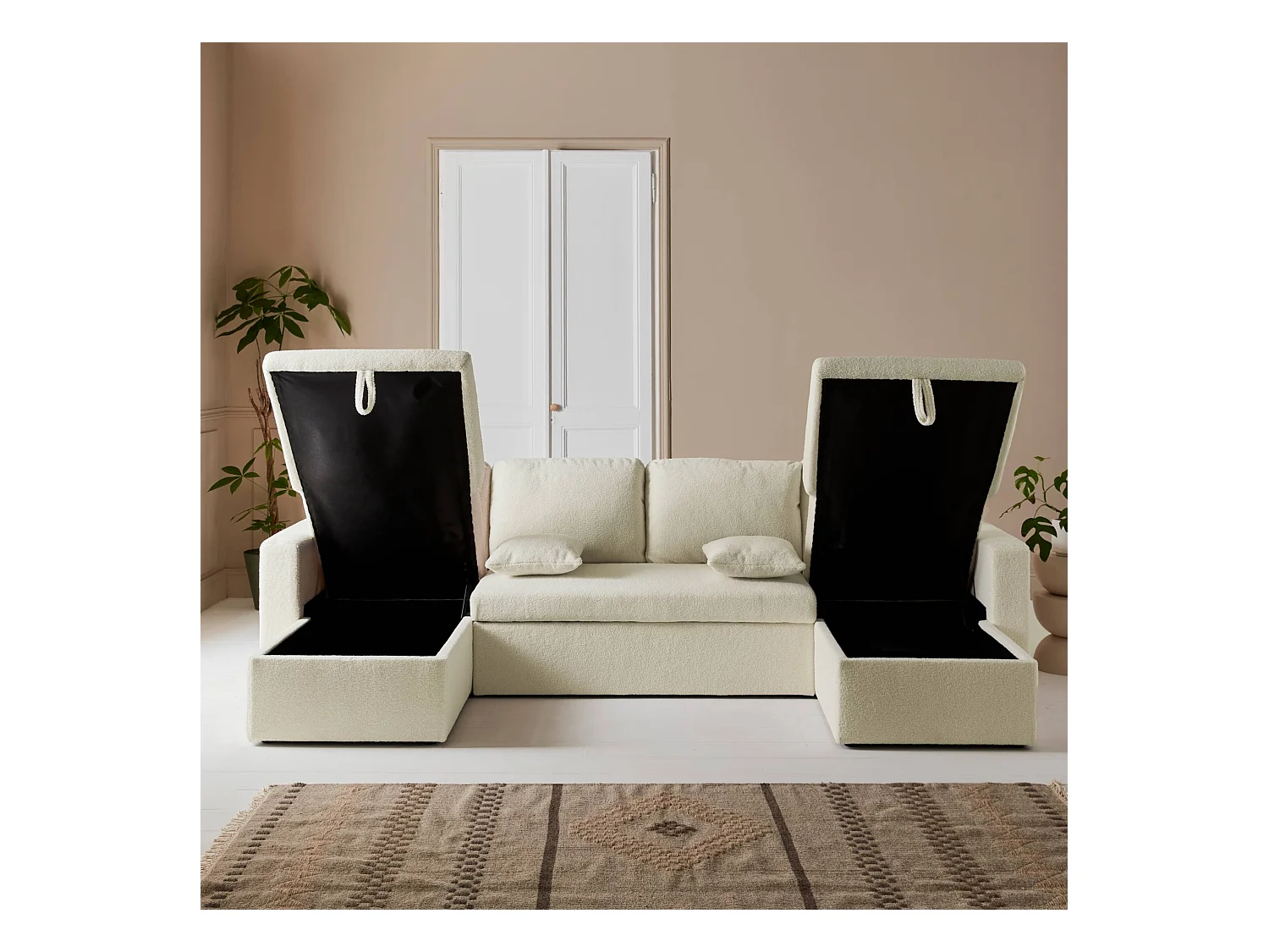 Canapé panoramique convertible 4 places tissu bouclette. Urban. L 281 x P 142 x H 86cm