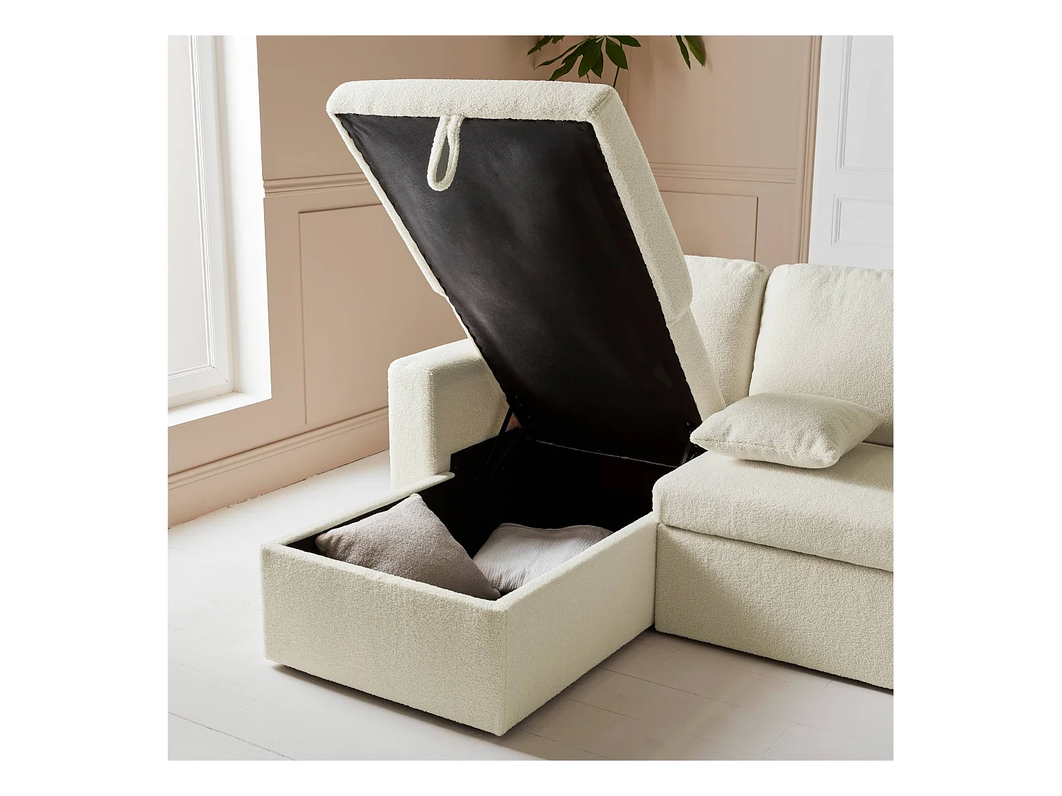 Canapé panoramique convertible 4 places tissu bouclette. Urban. L 281 x P 142 x H 86cm