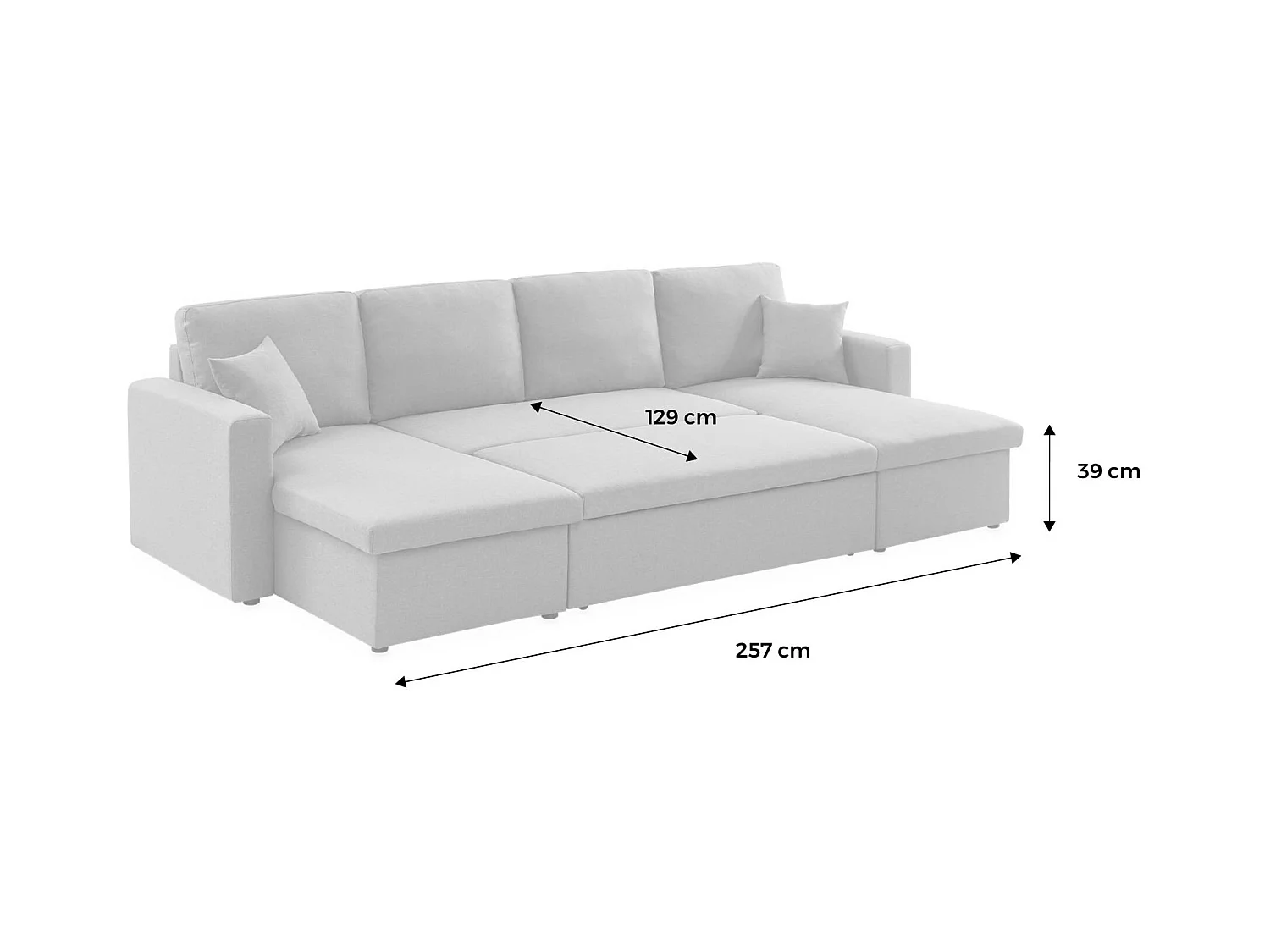 Canapé panoramique convertible 4 places tissu bouclette. Urban. L 281 x P 142 x H 86cm