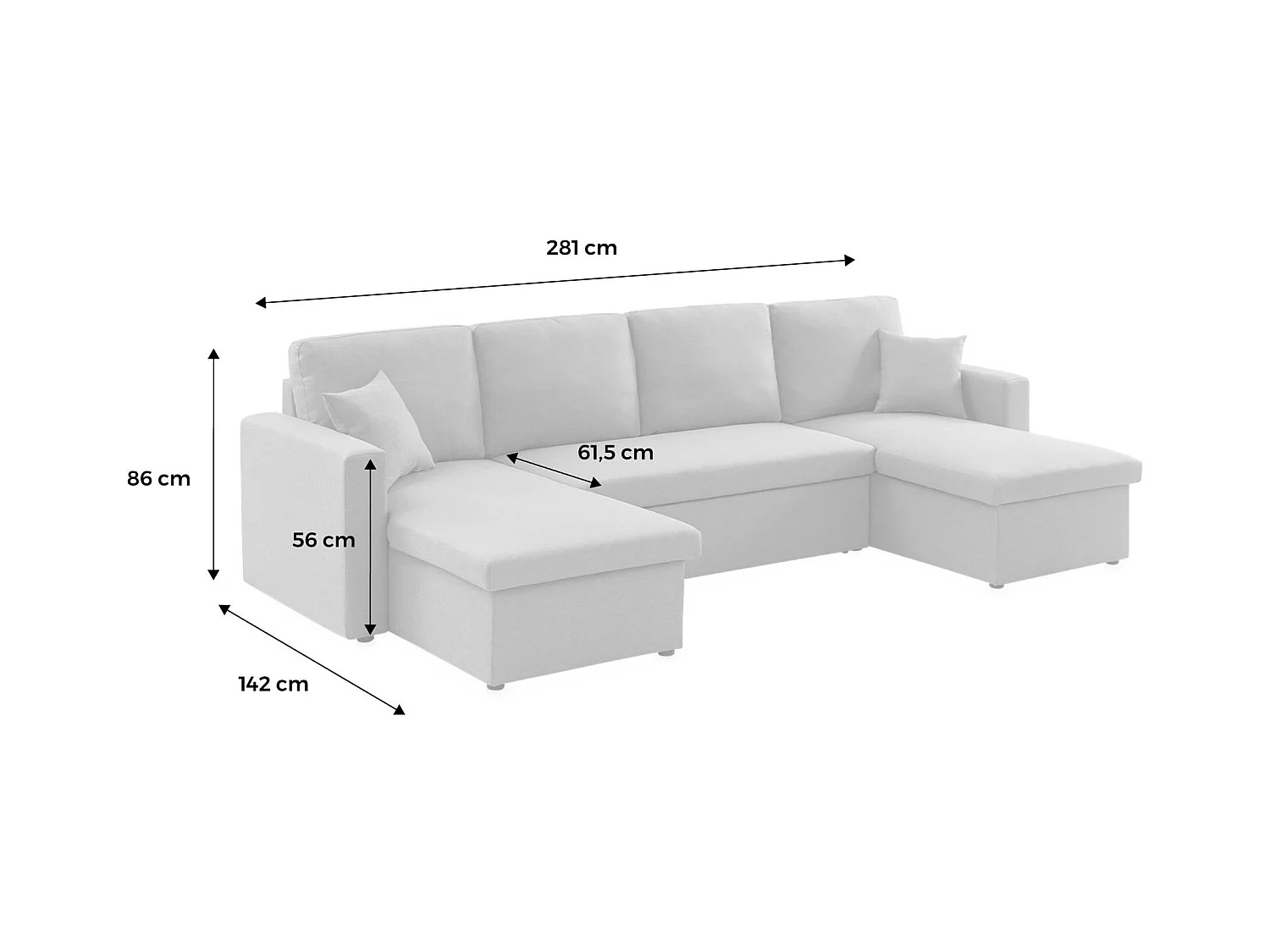 Canapé panoramique convertible 4 places tissu bouclette. Urban. L 281 x P 142 x H 86cm