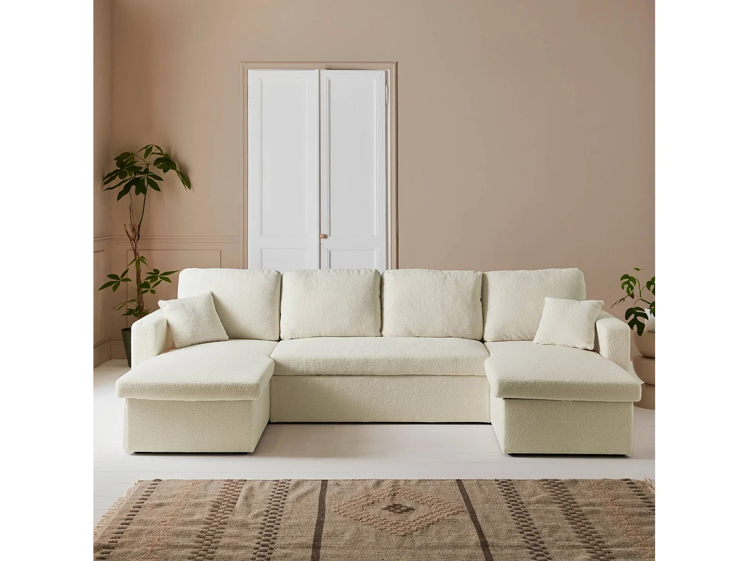 Canapé panoramique convertible 4 places tissu bouclette. Urban. L 281 x P 142 x H 86cm