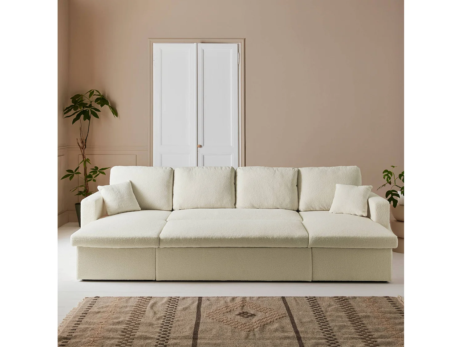 Canapé panoramique convertible 4 places tissu bouclette. Urban. L 281 x P 142 x H 86cm