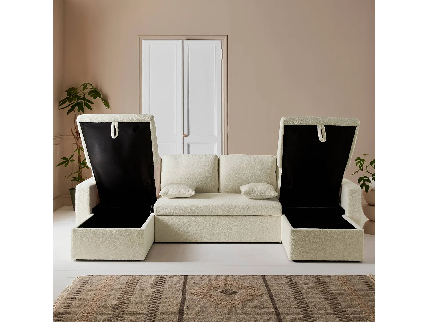 Canapé panoramique convertible 4 places tissu bouclette. Urban. L 281 x P 142 x H 86cm