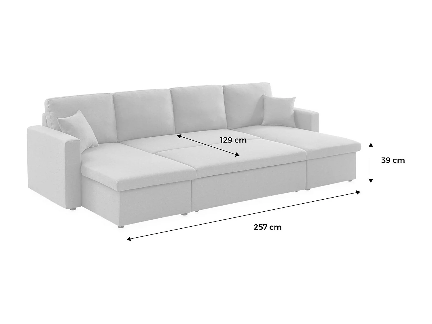 Canapé panoramique convertible 4 places tissu bouclette. Urban. L 281 x P 142 x H 86cm