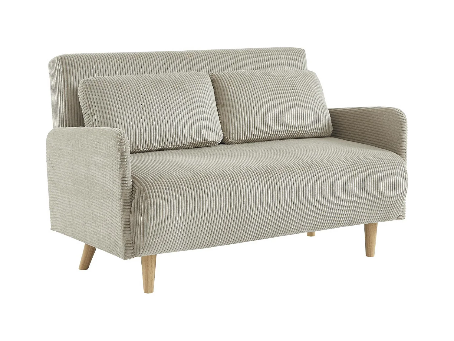 Divano letto a 2 posti in velluto a coste con gambe in legno, beige