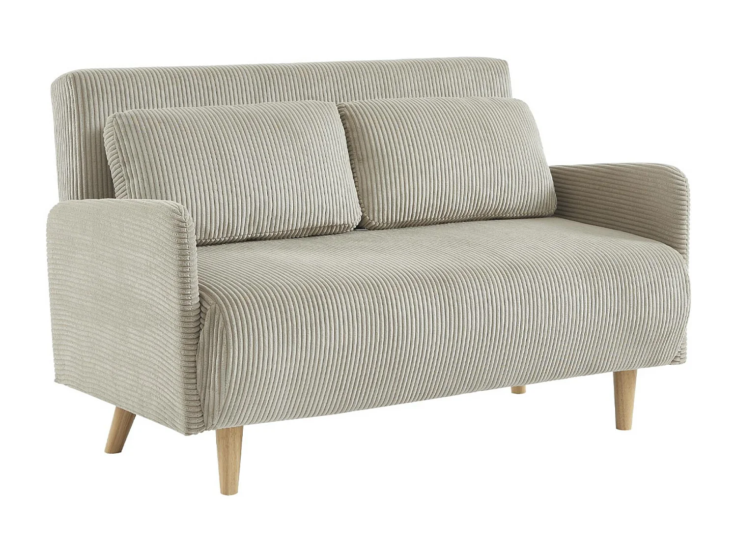 Canapé convertible en velours côtelé - Panam - 2 places scandinave. pieds bois. beige/greige. banquette. dossier inclinable