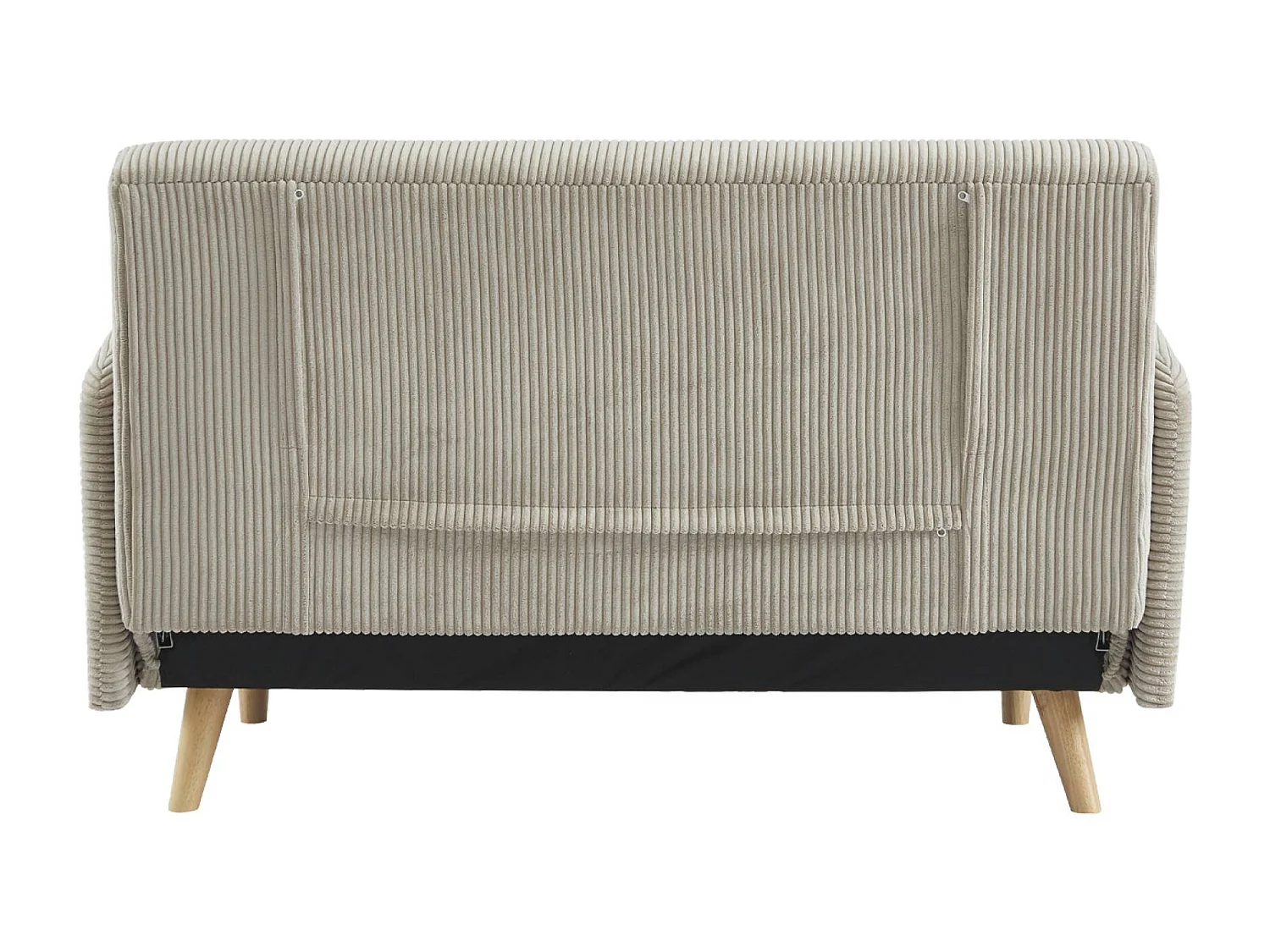Divano letto a 2 posti in velluto a coste con gambe in legno, beige