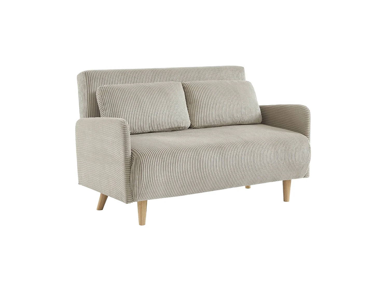 Sofá cama de pana con patas de madera,  2 plazas beige