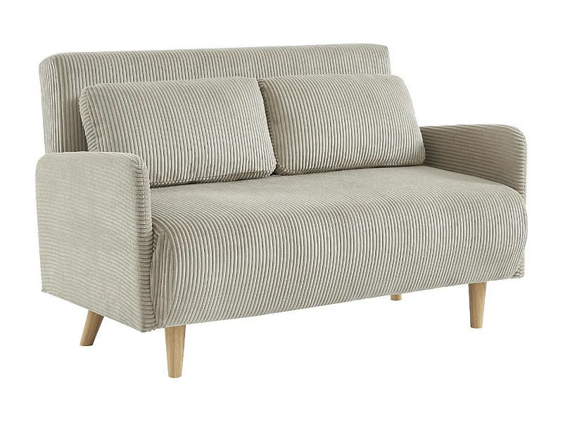 Canapé convertible en velours côtelé - Panam - 2 places scandinave. pieds bois. beige/greige. banquette. dossier inclinable