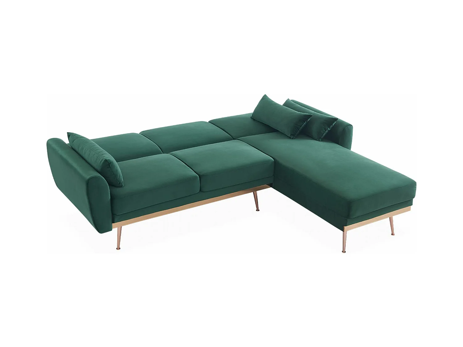 Sofá esquinero convertible reversible de 3 plazas de terciopelo verde