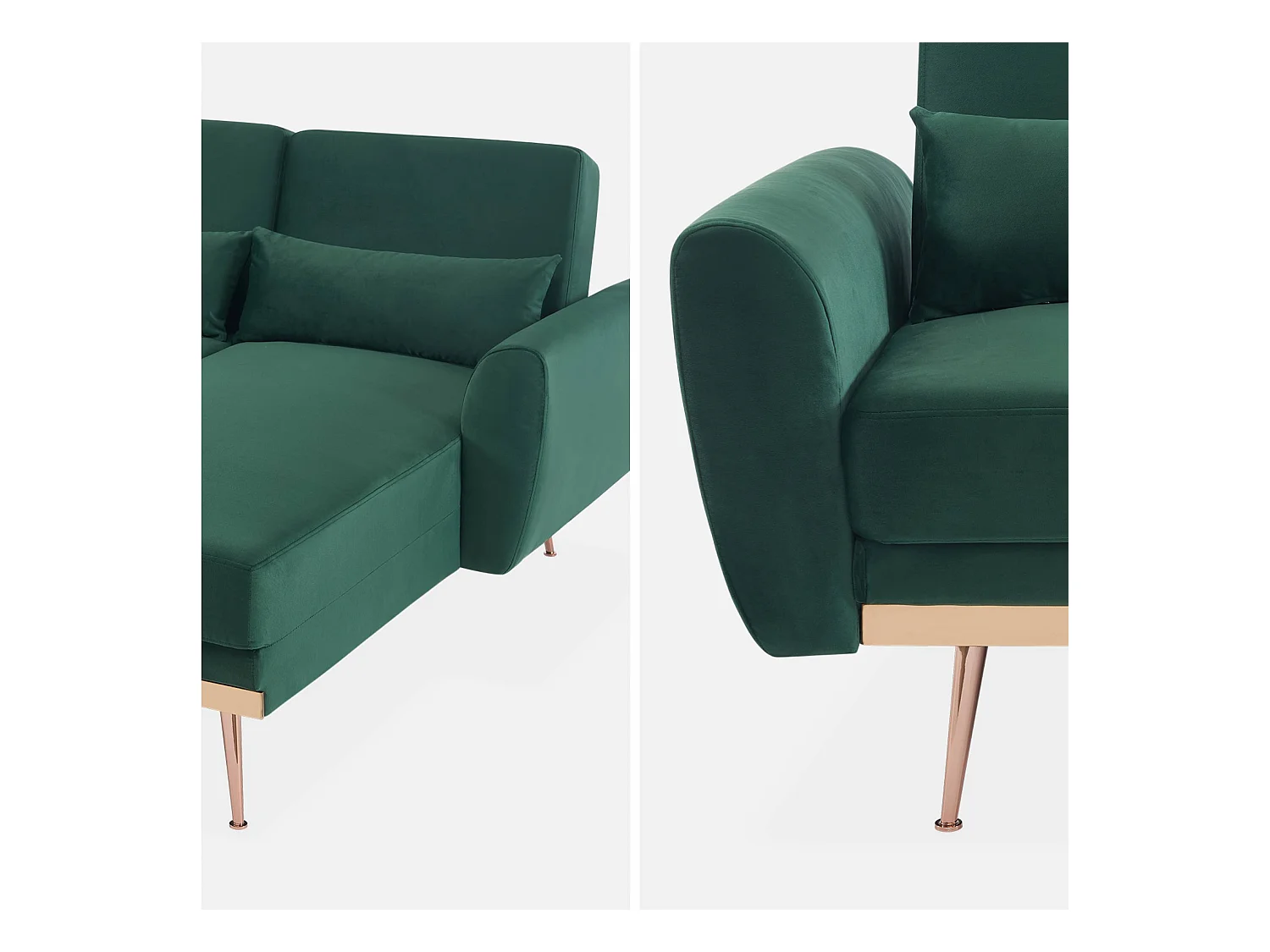 Sofá esquinero convertible reversible de 3 plazas de terciopelo verde