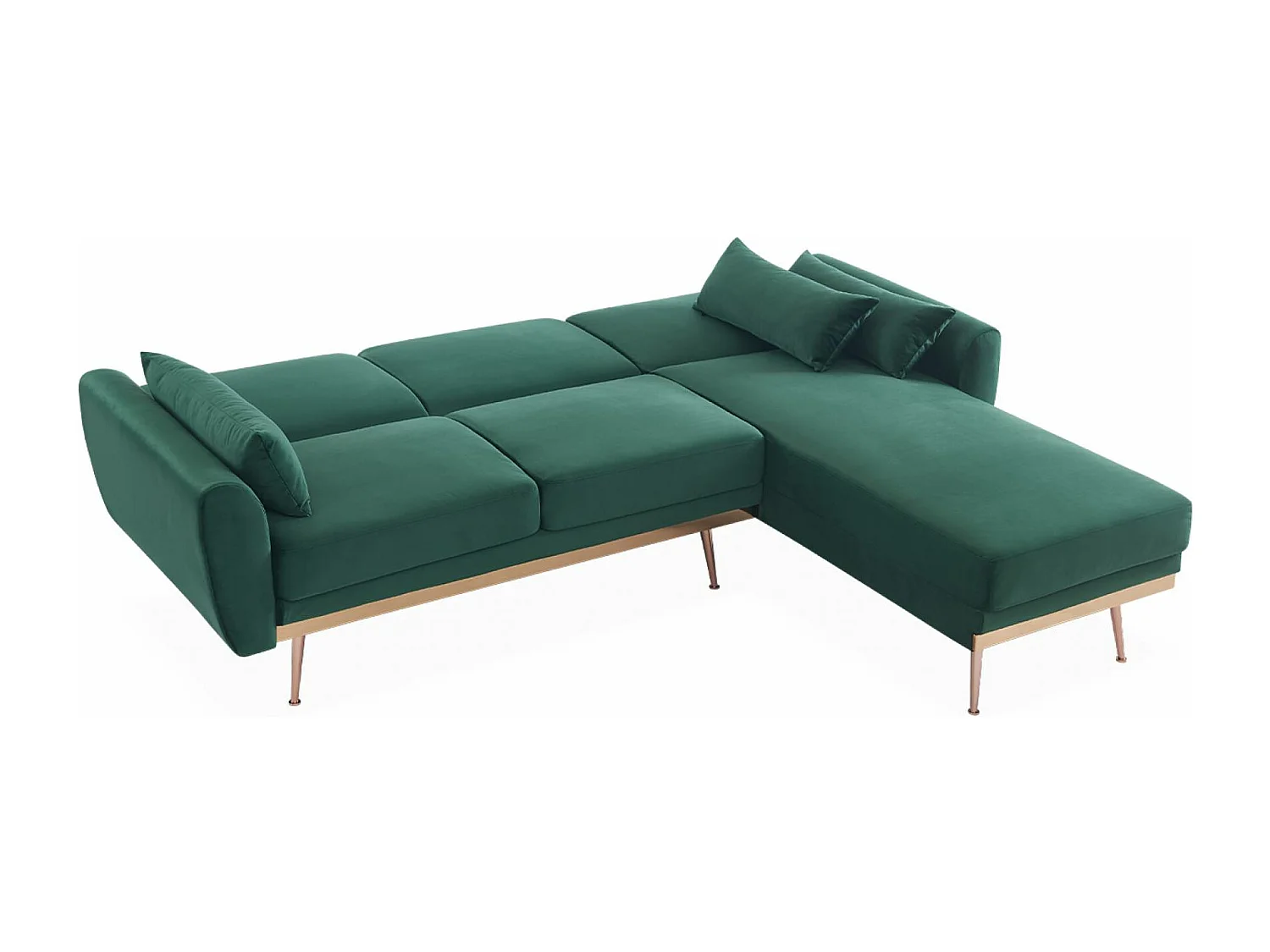 Sofá esquinero convertible reversible de 3 plazas de terciopelo verde