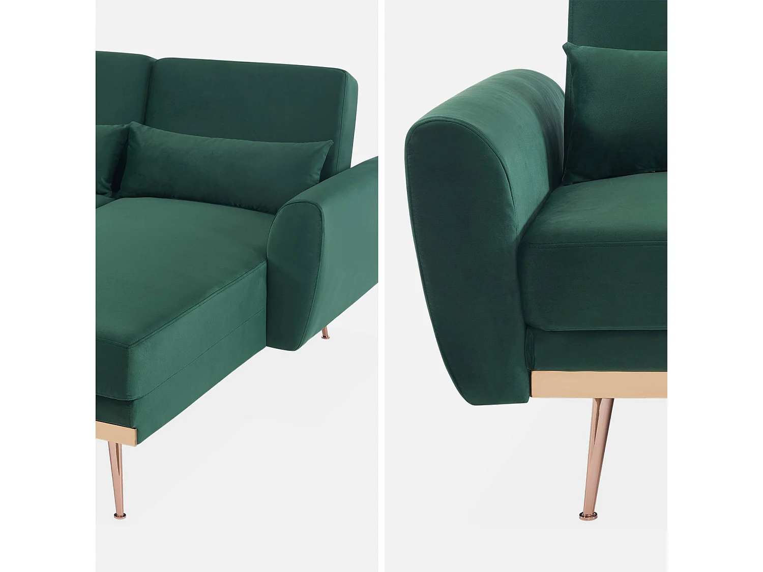 Sofá esquinero convertible reversible de 3 plazas de terciopelo verde