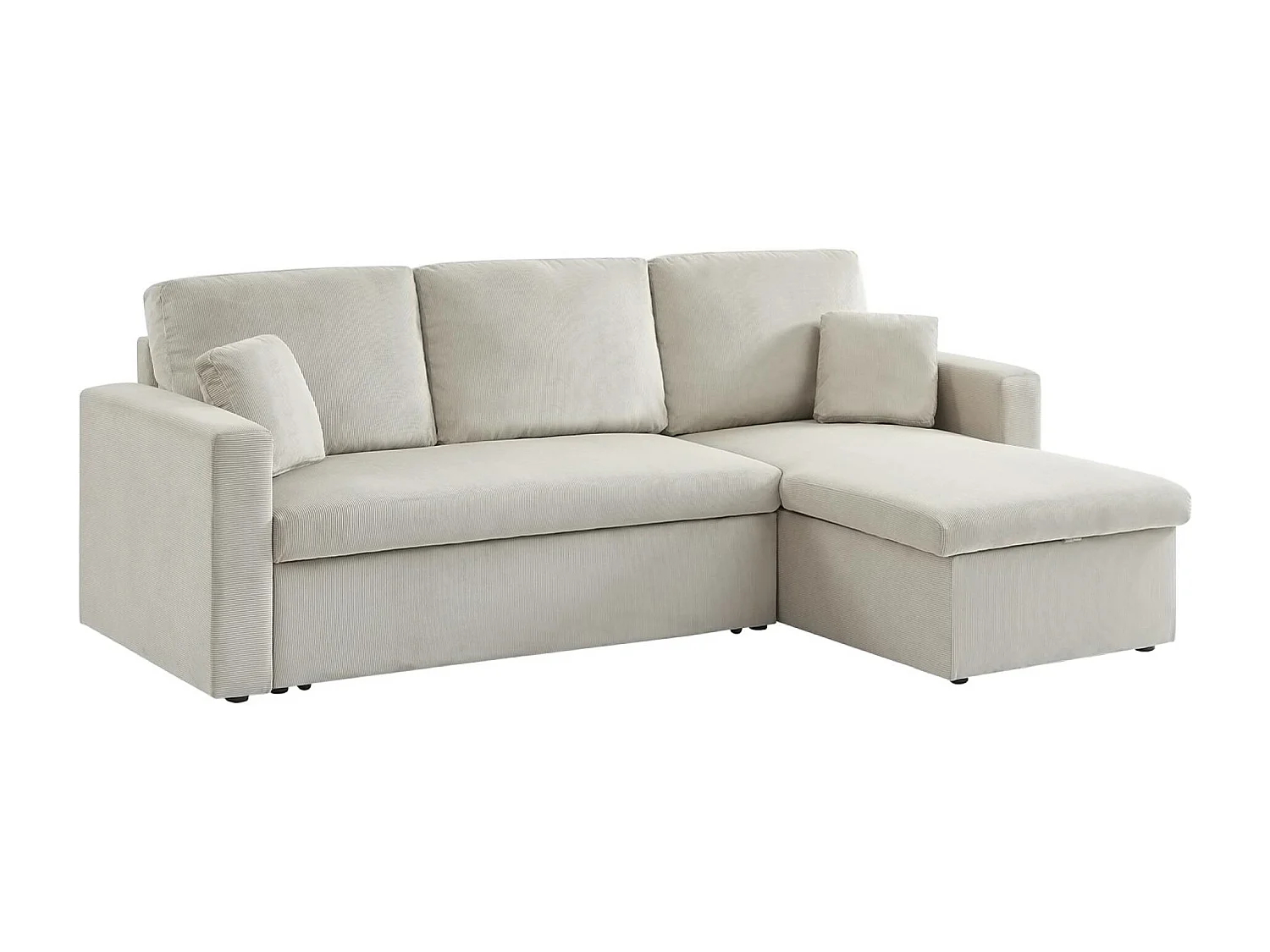 Canapé d'angle convertible en velours côtelé grège - IDA - 3 places. fauteuil d'angle réversible coffre rangement lit modulable