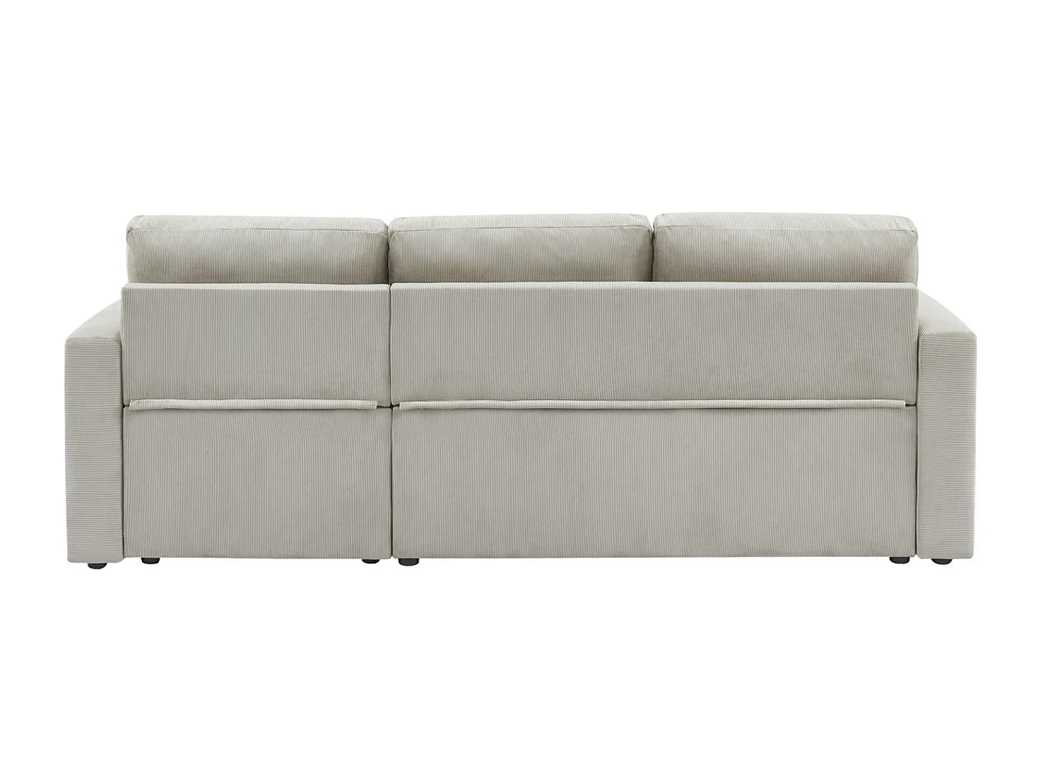 Canapé d'angle convertible en velours côtelé grège - IDA - 3 places. fauteuil d'angle réversible coffre rangement lit modulable