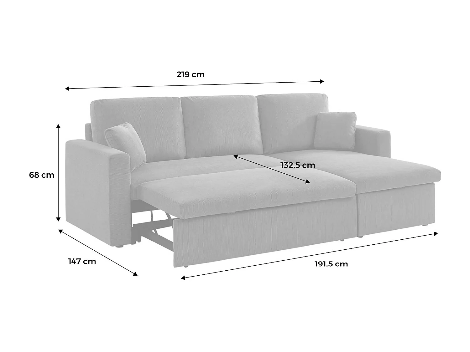 Canapé d'angle convertible en velours côtelé grège - IDA - 3 places. fauteuil d'angle réversible coffre rangement lit modulable