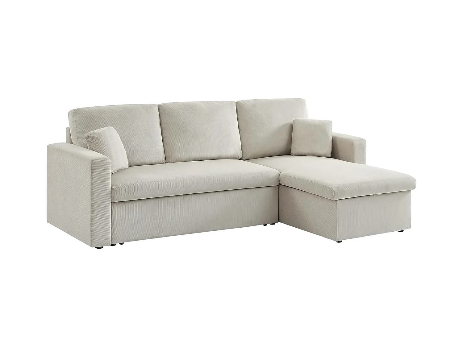 Canapé d'angle convertible en velours côtelé grège - IDA - 3 places. fauteuil d'angle réversible coffre rangement lit modulable