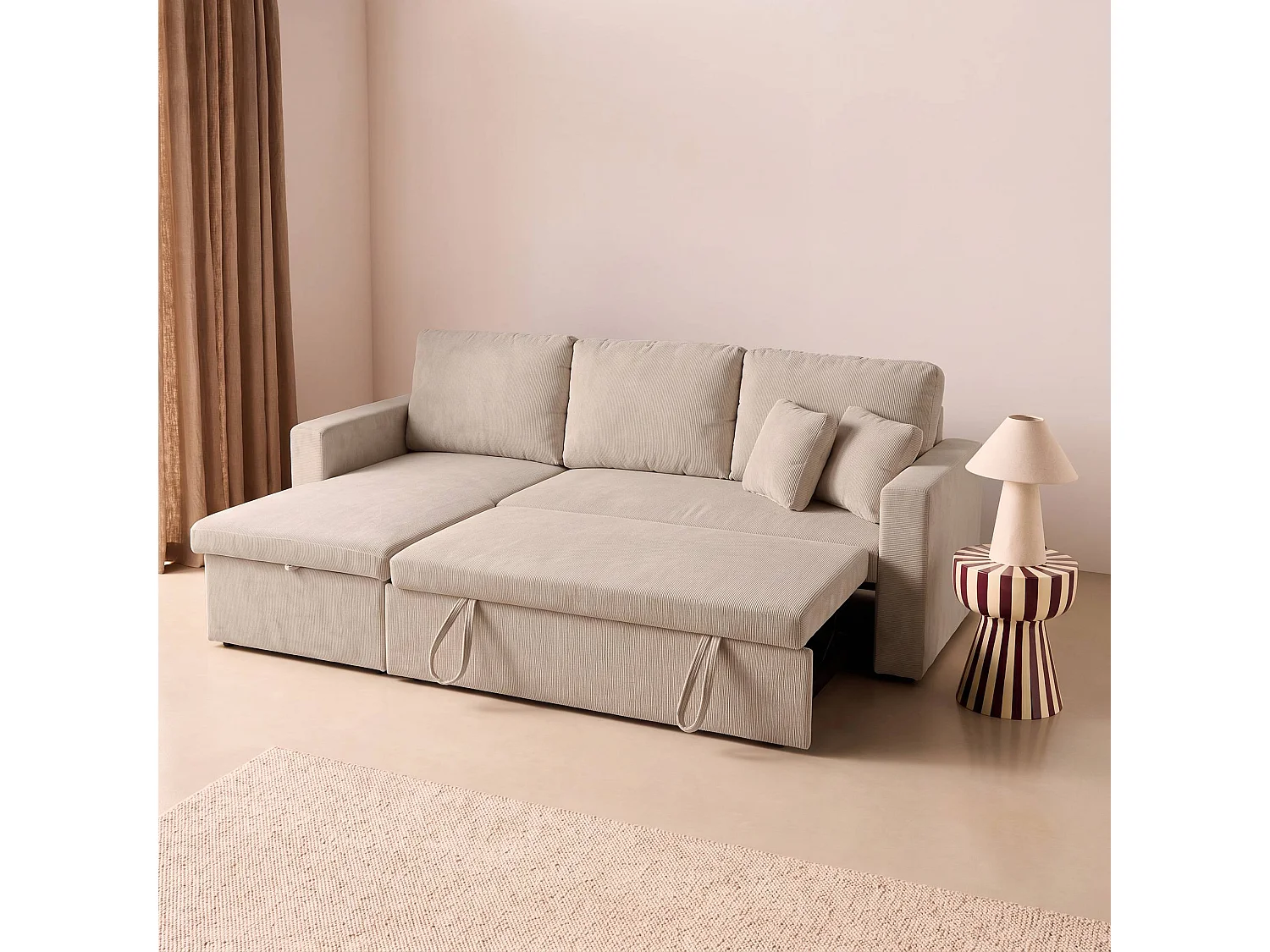 Sofá cama esquinero reversible con espacio de almacenamiento, 3 plazas