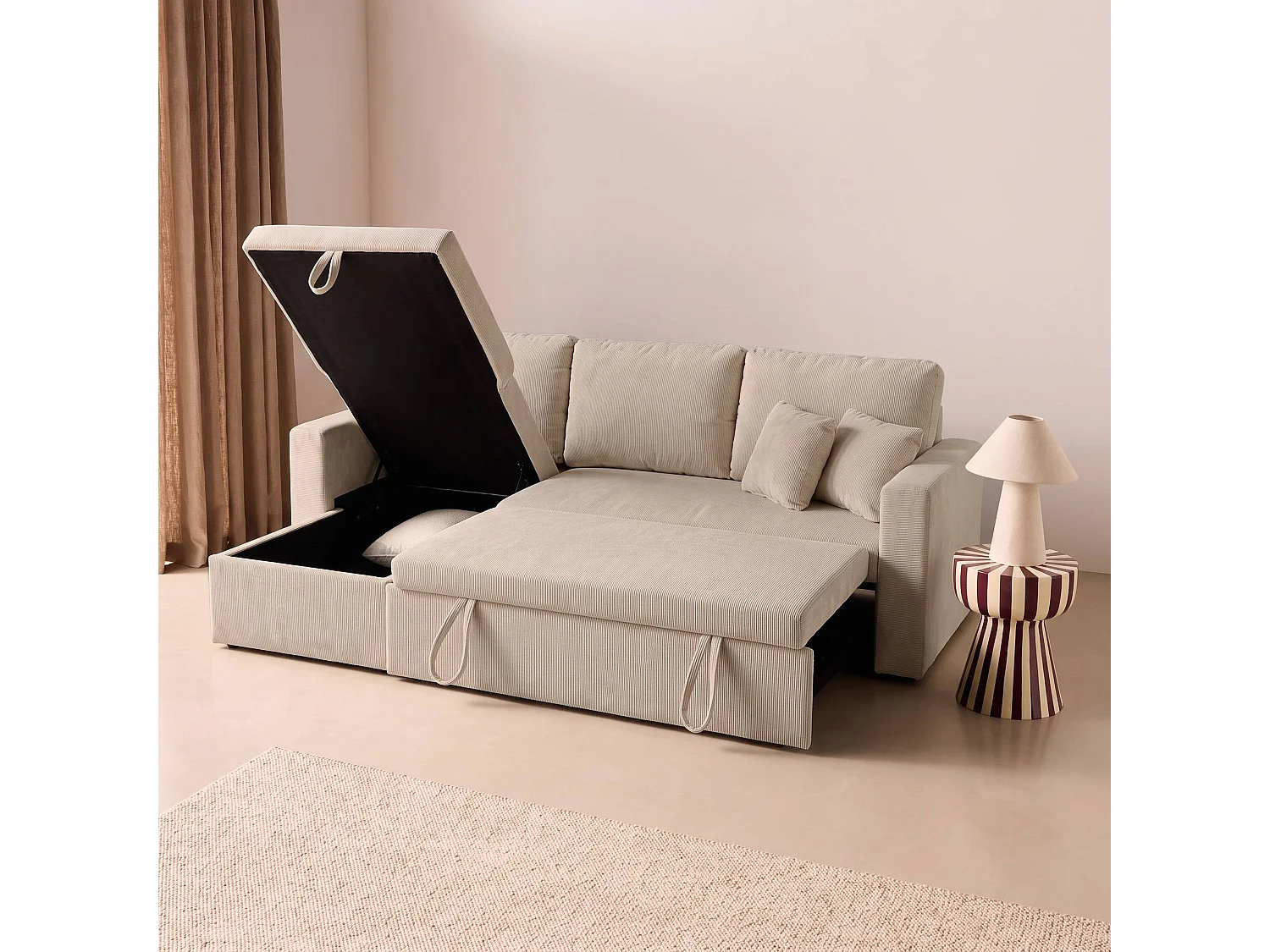 Sofá cama esquinero reversible con espacio de almacenamiento, 3 plazas