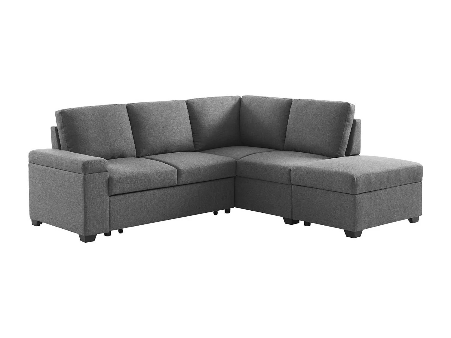 Canapé d'angle convertible. 3 places en tissu gris foncé avec pouf
