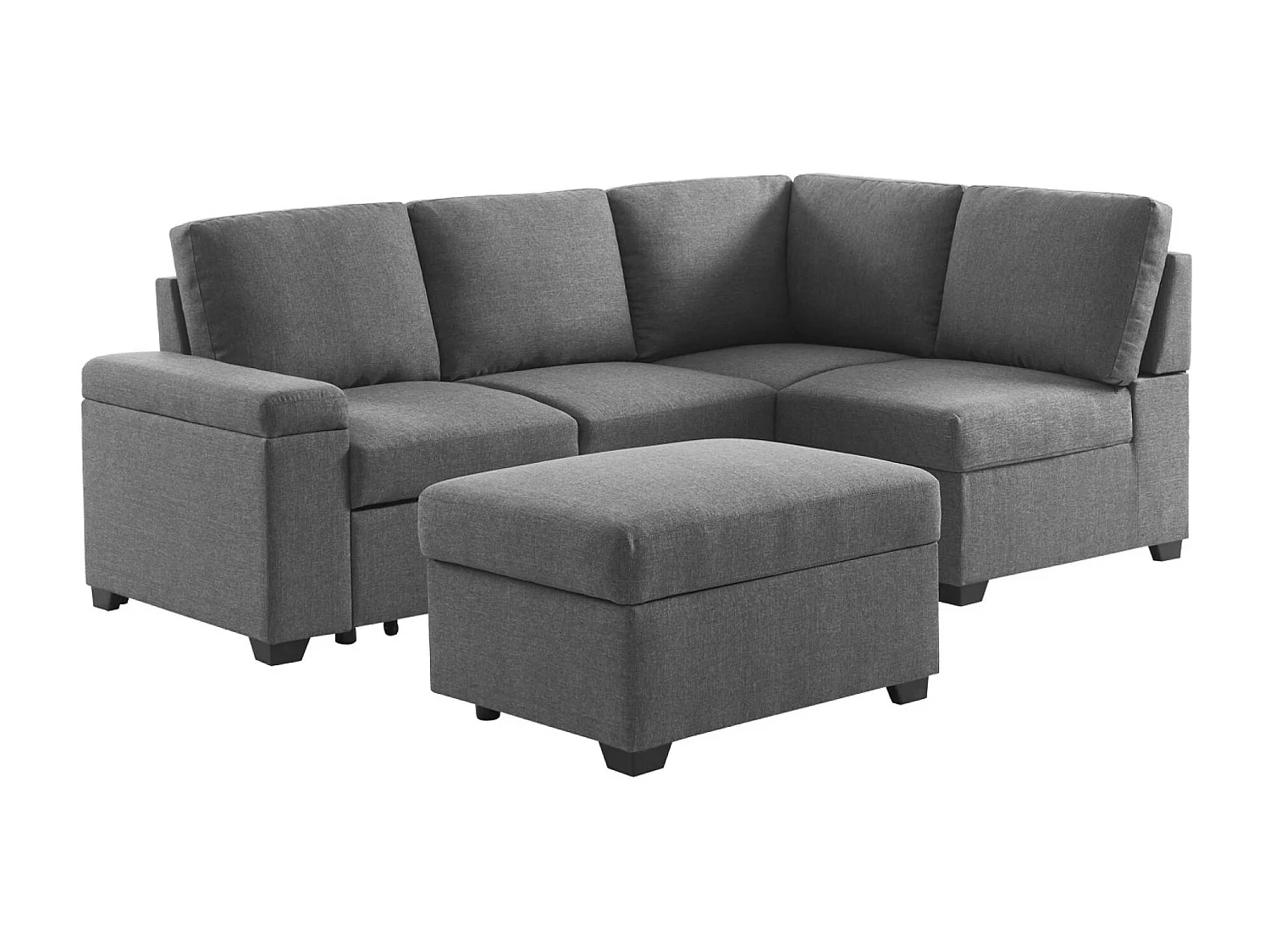 Canapé d'angle convertible. 3 places en tissu gris foncé avec pouf