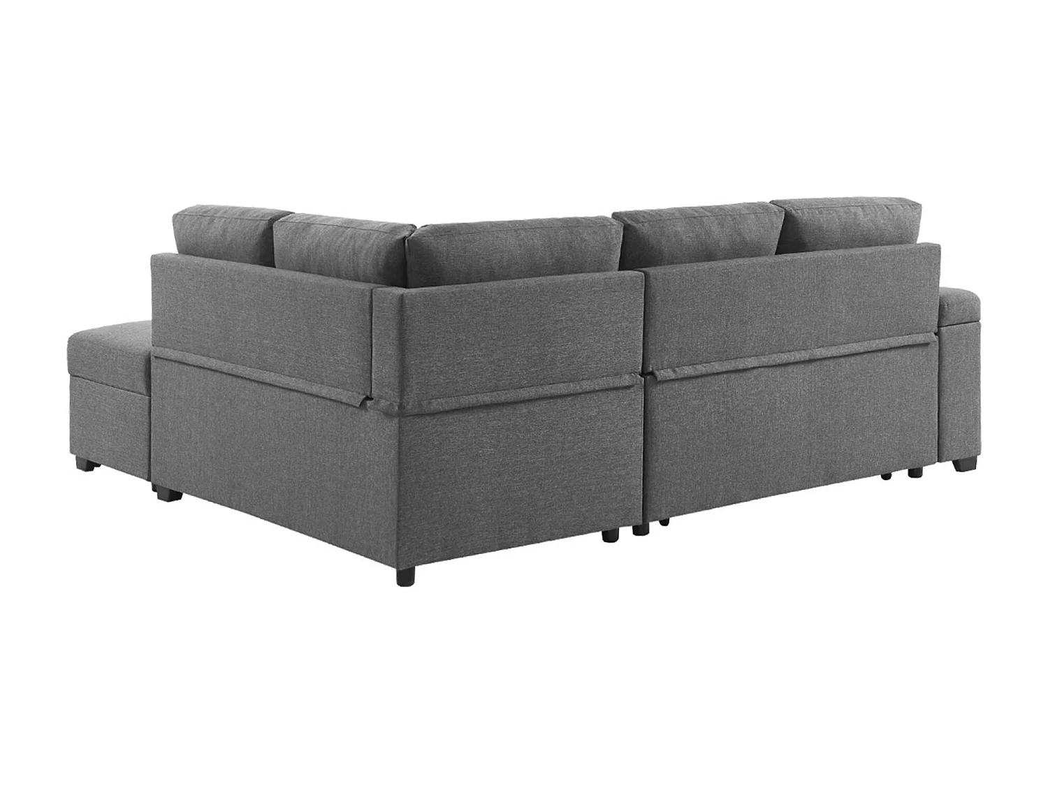 Canapé d'angle convertible. 3 places en tissu gris foncé avec pouf